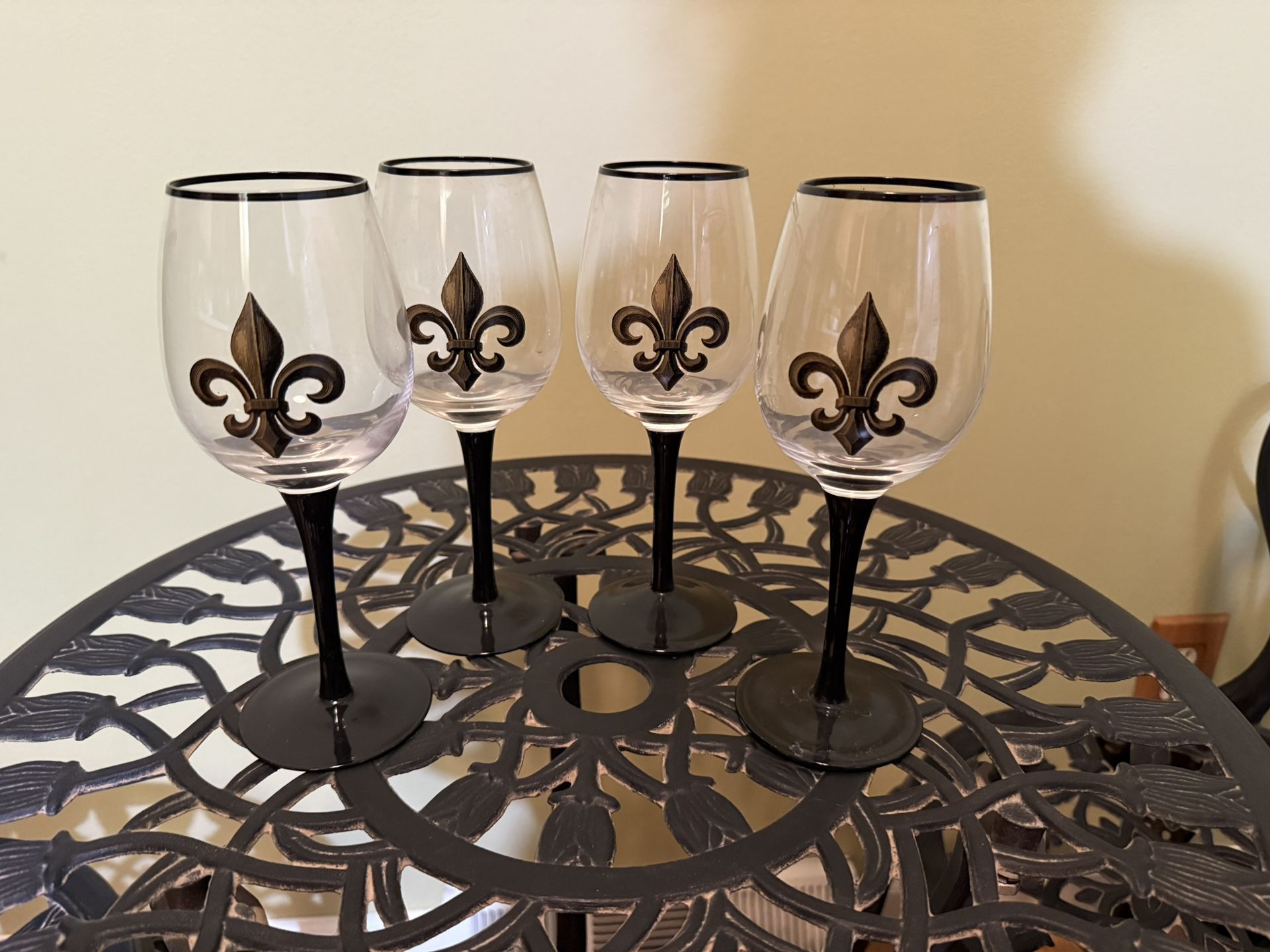 Wine Goblets - Black & Gold Fleur De Lis $20 OBO