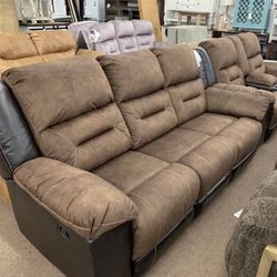Earhart Chestnut & Slate Reclining Living Room Set (SOFA and LOVESEAT