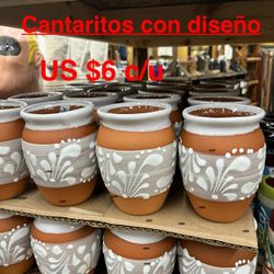 Cantaritos De Barro Mexicanos Con Decoración 