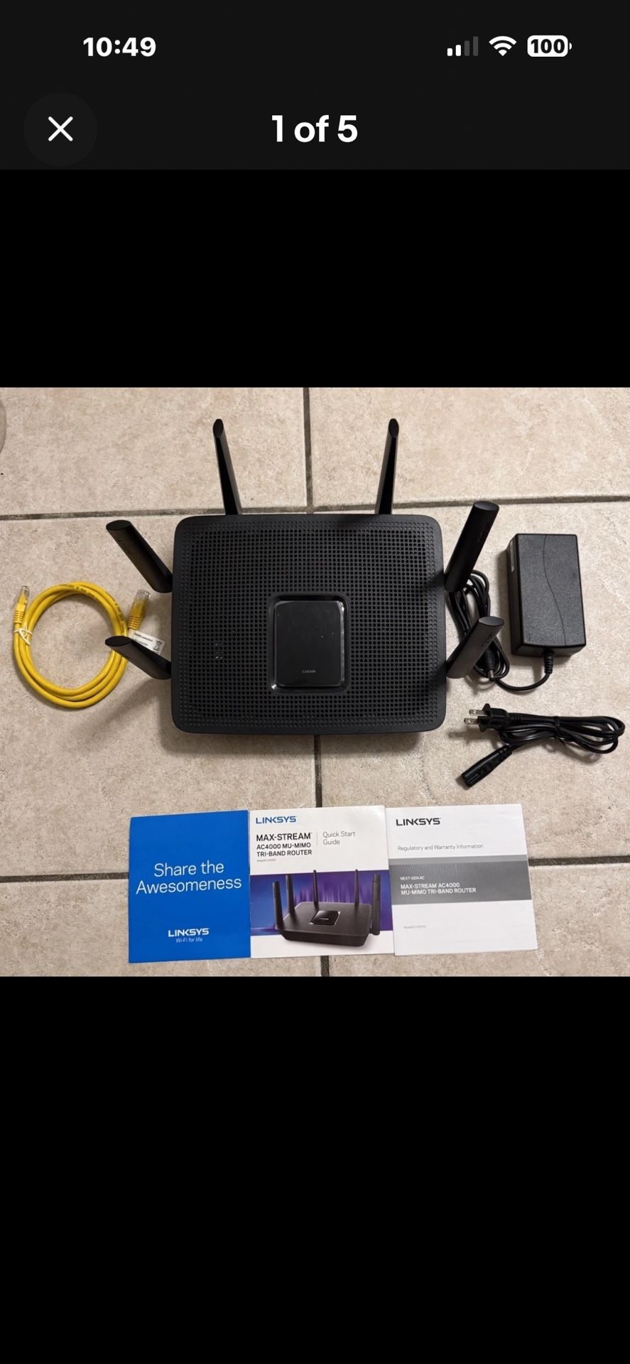Open Box Linksys Max-Stream AC4000 MU-MIMO Tri-Band WiFi Router EA9300