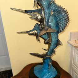 (2) LARGE & HEAVY BRONZE ON MARBLE SCULPTURES 