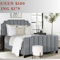 Gray Fabric Beds - Modern Style Beds  - Queen Size Bed $299