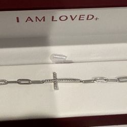 Cross Bracelet with Paperclip Chain in Sterling Silver