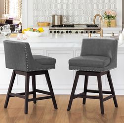 2X Dark Gray 26” swivel faux leather barstools