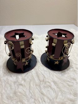 2 Metal Patriotic American Candle Holders Red, White & Blue-Looks Like Top Hat