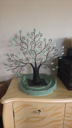 Metal Tree Jewelry Organizer with Tray