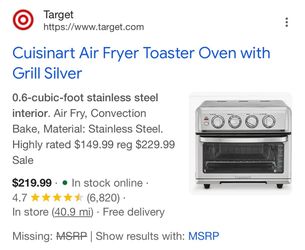 Cuisinart 3-Quart Stainless Steel Knobs 1 -Baskets Air Fryer $220 MSRP