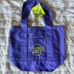 Trader Joe's 2026 Trick or Treat Mini Canvas Tote Bag Purple Halloween NWT