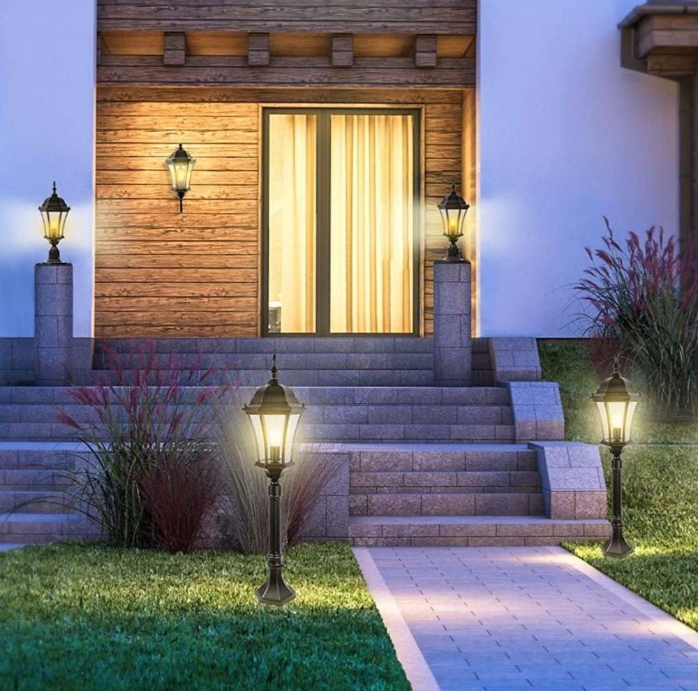 (New in Box) GOALPLUS Outdoor Post Light Fixture with Pier Mount for Yard 24" High 60W Post Lantern for Driveway Antique Bronze Post Lamp with Clear S