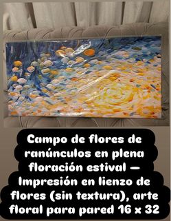 Compo de flores de ranúnculos en plena floración estival - Impresión en lienzo de flores (sin textura), arte floral para pared 16 x 32