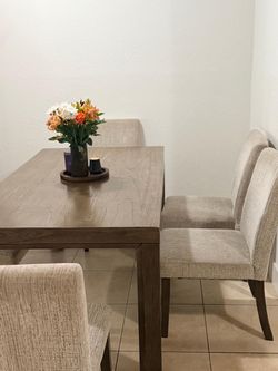 Wood Dining Table with Upholstered Chairs
