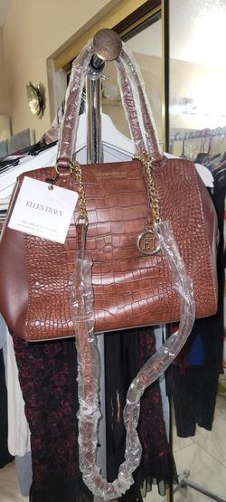 Ellen Tracy Camille Croc-Embossed Satchel Bag