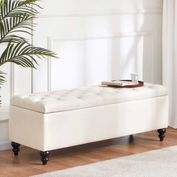 Button-Tufted Ottoman with Storage in Upholstered Fabrics, Large Storage Bench for Bedroom, Living Room, Entryway, Ottoman Bench with Safety Hinge Hol