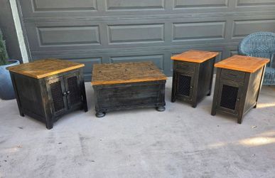Solid Wood Ashley Furniture 3 piece living room furniture set (3) end Tables read description for details
