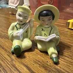 Collectible Japanese Girl & Boy Shamisen Figurines 