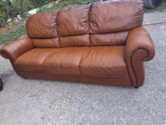Sofas set real leather brown