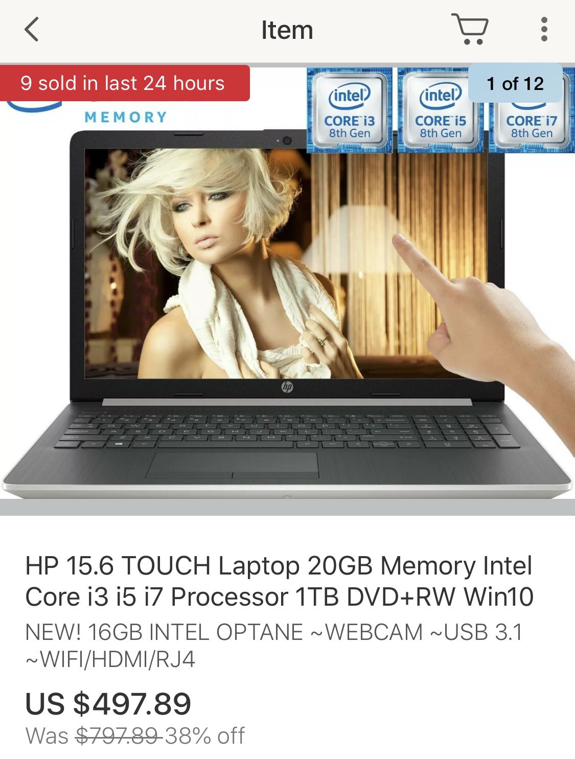 HP 15.6 touch laptop i7