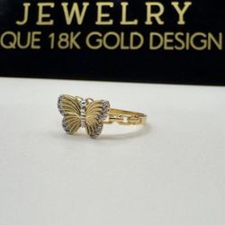 18K Yellow And While Gold Butterfly Ring Size 7 3/4