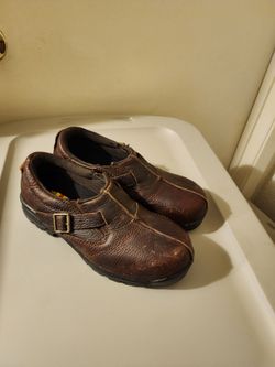 Steel toe women's brown  leather work shoes