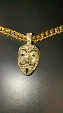 Iced Out Mask Pendant Cuban Link Chain