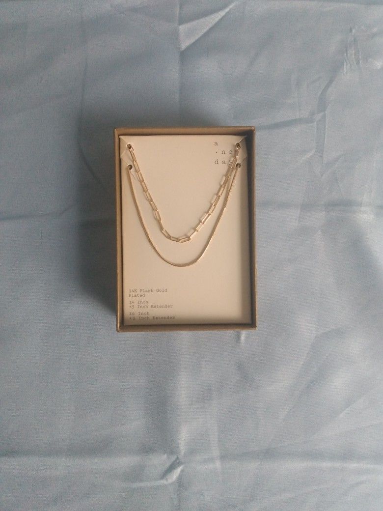 Gold Plated Silver Necklace Set 14" and 16"