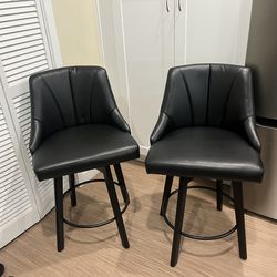 Counter Height Swivel Bar Stool, 24inch Upholstered PU Leather Barstools Set of 2, Counter Stool Chair with Back & Solid Wood Legs for Kitchen Island 