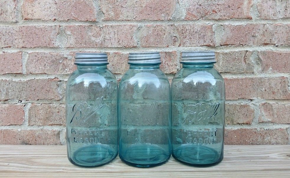 Vintage Perfect Mason Ball Blue Half Gallon Jars/Lids