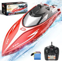 DEERC H120 Fast RC Boat for Pools and Lakes, 2.4 GHz 20+ MPH Racing Boats for Kids & Adults with Rechargeable Battery,Low Battery Alarm,Capsize Recove