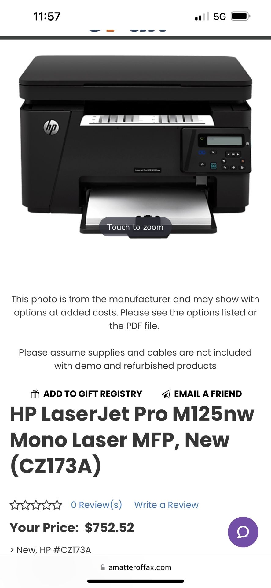 Printer, scanner, copier. HP laserjet pro mfp m125nw