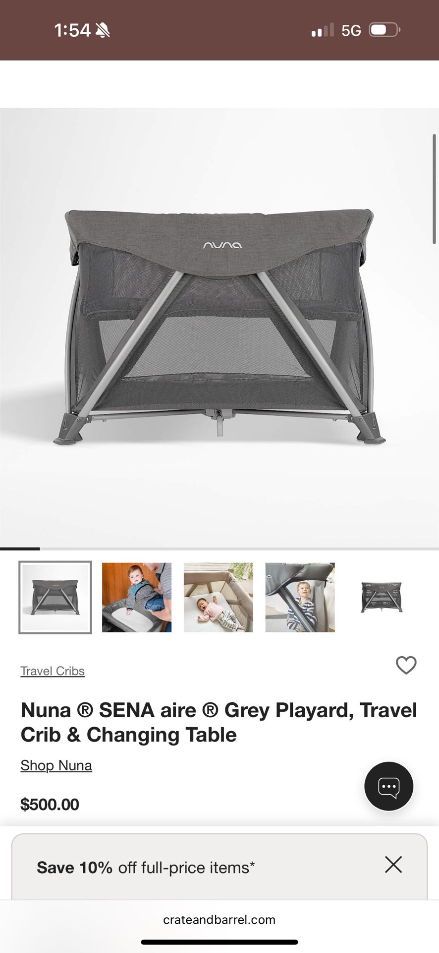Nuna Sena Aire Travel Crib + Changer Bassinet Play yard