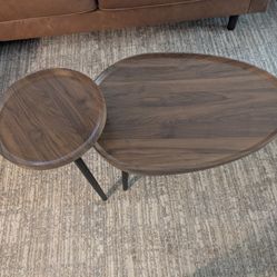 Wisfor Wood Nesting Coffee Table Set of 2, Walnut End Tables Sofa Tables
