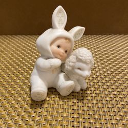 Vintage Morehead Inc Enesco 1984 Porcelain Baby Bunny With Lamb