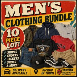 MENS CLOTHING BUNDLE 10 PIECE LOT SHIRTS SHORTS SHOES JACKETS MIX