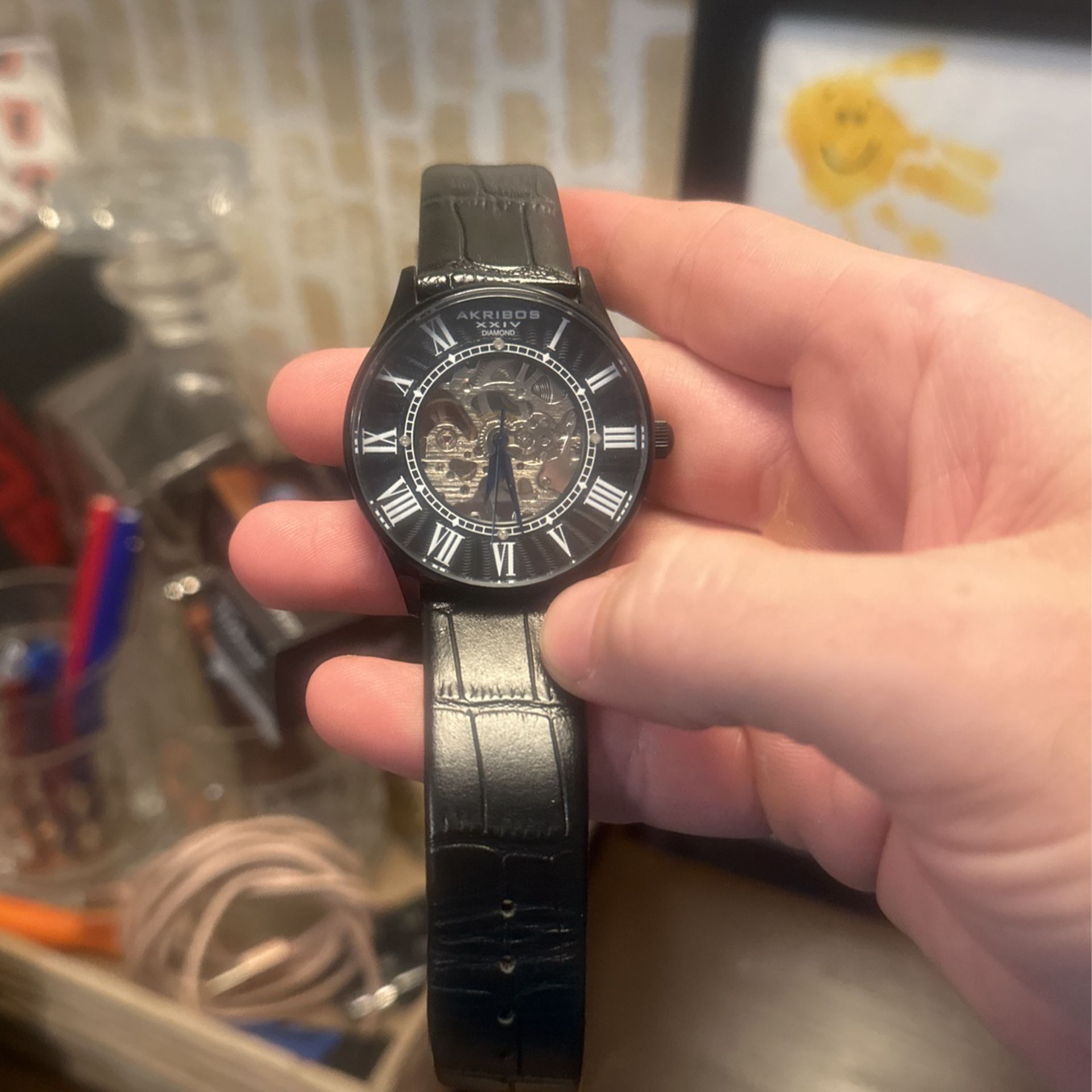 Leather Strap Akribos Montre Auto Men's Akribos XXIV AK439BK