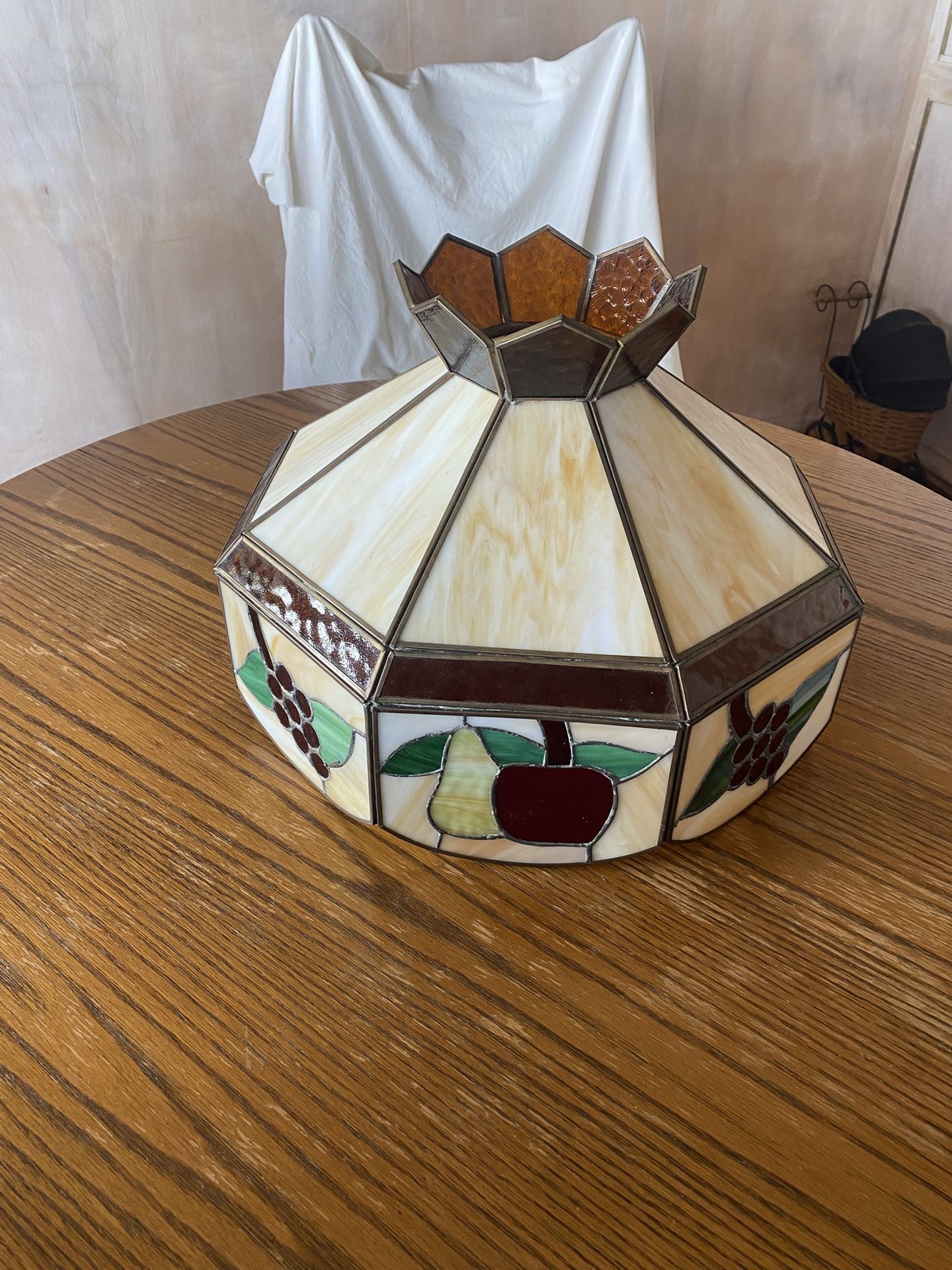 Vintage Hanging Leaded And Stained Glass Light Fixture