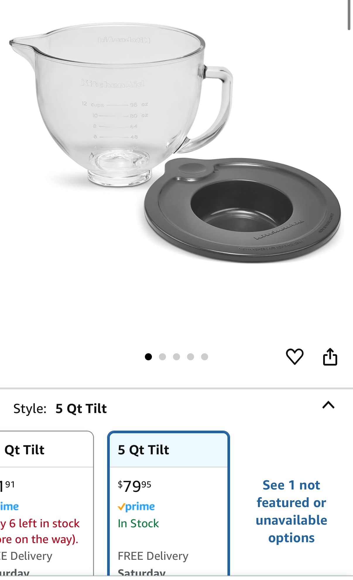 KitchenAid Stand Mixer Bowl, 5 quart, Glass with Measurement Markings