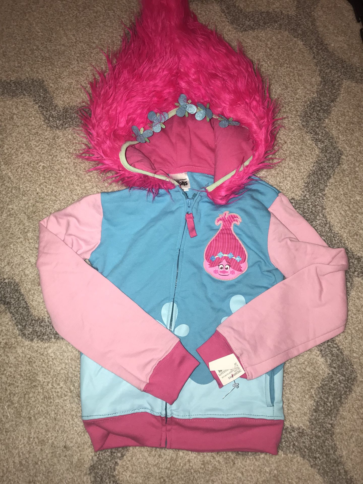 Girls Trolls sweatshirt hoodie size 6 pink zipper new with tags