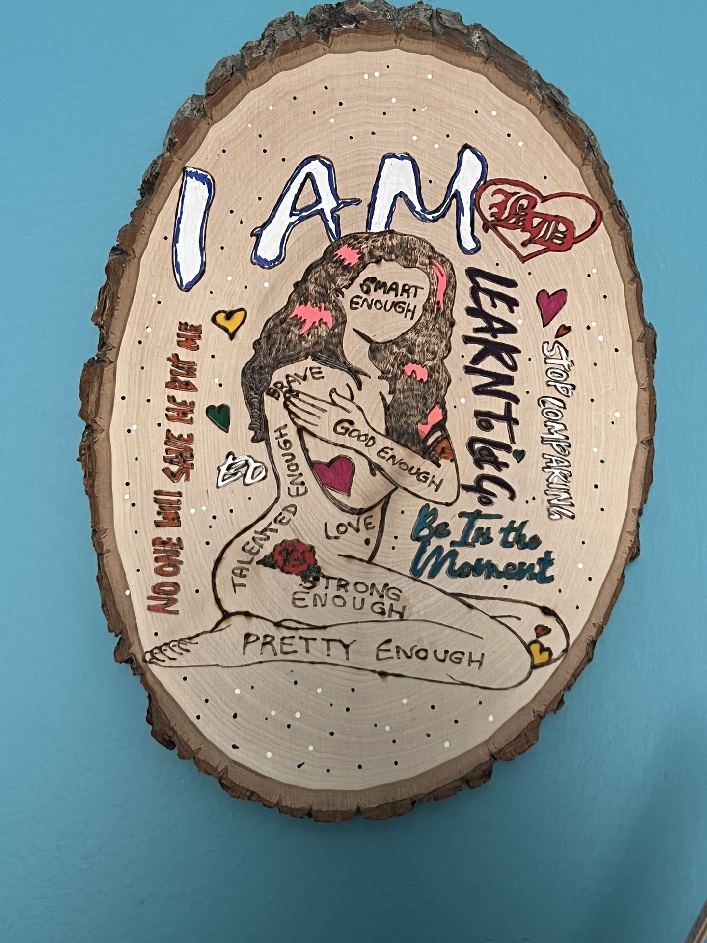Woodburned “Self Image” Themed Plaque