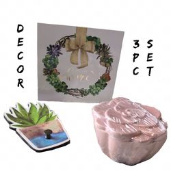 NWT Succulent Home Decor 3Pc Set