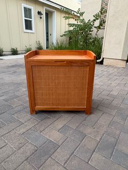 Wood and Rattan Laundry Hamper Cabinet