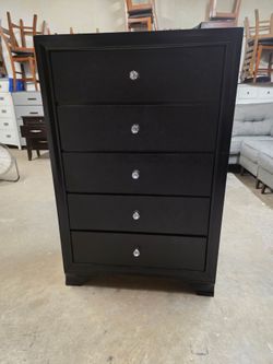 Modern Black 5 Drawer Tallboy Dresser