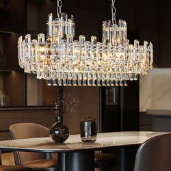 Modern Crystal Chandeliers,12-Lights Luxury Chandelier Light Fixture, 3-Tier Rectangular Chandelier Pendant Ceiling Light Fixture for Dining Living Ro