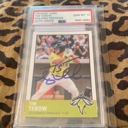 2017 Tim Tebow Autographed Columbia Fireflies Grandstand #25 PSA Graded 10