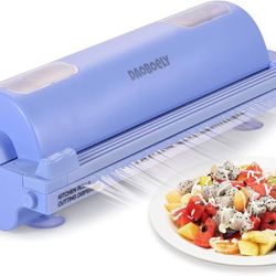 Plastic Wrap Dispenser With Cutter - Refillable Wrap Dispenser With Slide Cutter, Reusable Cling Wrap Holder Storage Box with 12″x180' of Professional