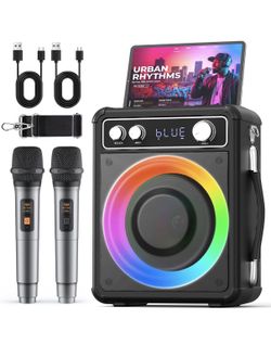 Karaoke Machine with 2 Wireless Microphones, Portable Bluetooth Speaker for Adults Kids, PA Systems Support TWS Echo Adjust TF USB AUX for Home Party