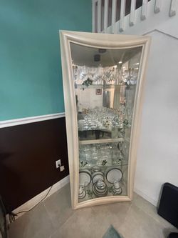 Cream Wood and Glass Curio Display Cabinet