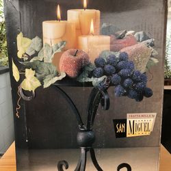 Brand New Cast-Iron Candle holder with Candles,Vines, & Beaded Fruits