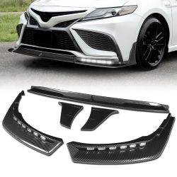 For 2021-2024 Camry SE XSE Carbon Painted LED Sequential Lights Front Bumper Lip -(2-PU-212-LED-PCF