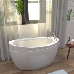 NEW !! Japanese style 59 in. Acrylic Deep Soaking Freestanding Bathtub with Faucets and Seat