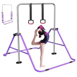 New -FBSPORT Gymnastics Bar for Kids with Rings,Adjustable Height Gymnastic Horizontal Bars Junior Training Bar Children Folding Training Monkey Bars 